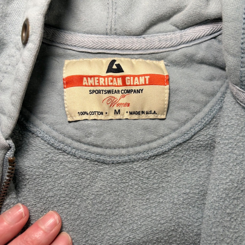 American Giant Full Zip‎ Hoodie USA Made Sweatshirt Light Blue Womens M Cotton - Picture 9 of 12